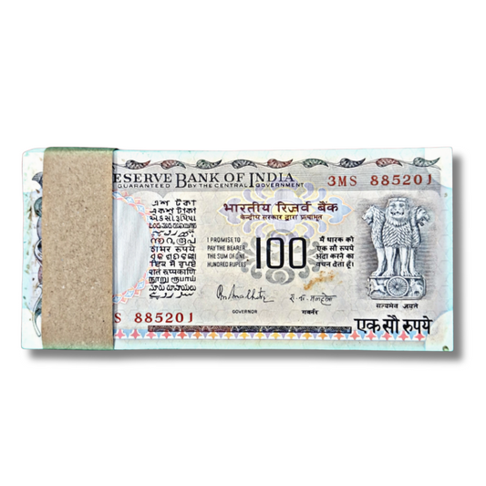 ₹100 Cobalt Blue Old Note Packet – Prefix 3MS Serial 885201 (Ending 214) | R. N. Malhotra