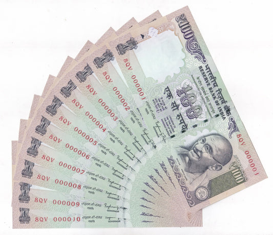 ₹100 Fancy Number Note Set | 000001 to 000010 | Pack of 10 Rare Notes