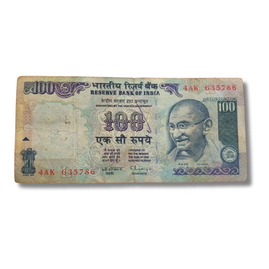 ₹100 Old Issue Note – Serial 635786 | Ending 786 Holy Bismillah Number | UNC | C. Rangarajan
