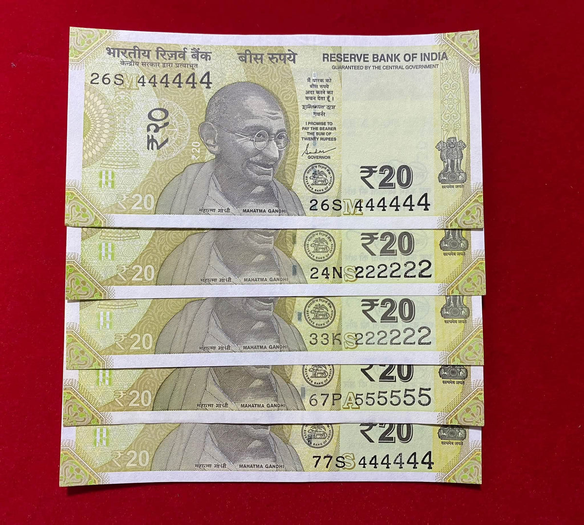 Rs 20 note solid fency number 5pis  Gem unc condition rare collectable item