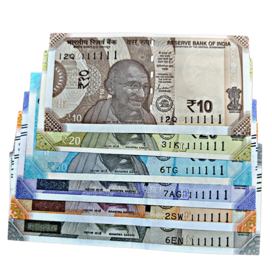 Buy ₹10 to ₹500 note set with solid serial number 111111. All notes UNC and signed by Shaktikanta Das. Rare fancy collector’s item.