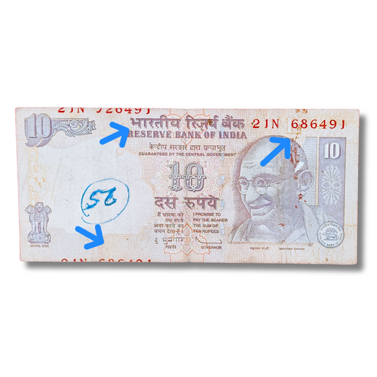 ₹10 Bank Note – Serial 686491 – Number Error on Both Sides