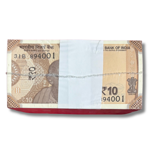 ₹10 Bank Notes – Seal Pack Rim of 1000 Notes | Consecutive Serial | UNC Condition | 10 Packets