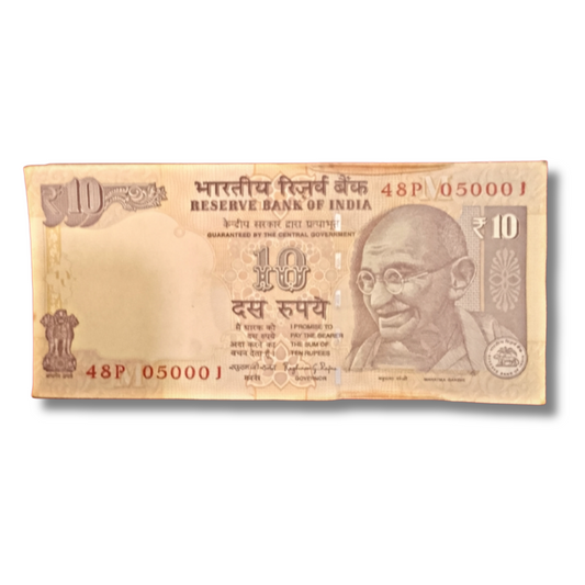 ₹10 Old Note Packet | Prefix 48P | Serial 050001 | Fancy Number | Governor Raghuram Rajan | UNC Condition | 100 Notes