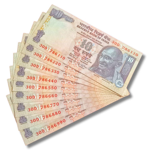 ₹10 Old Note Set – 786110 to 786990 | Same Prefix | Holy 786 Series | UNC