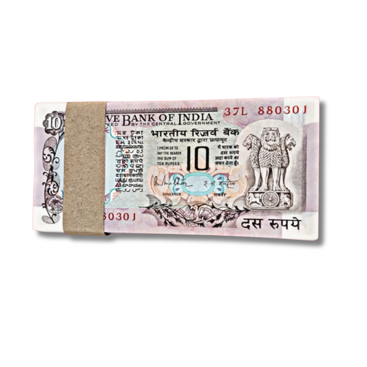 ₹10 Old Peacock Note Packet | Prefix 37L | Serial 880301 | R. N. Malhotra | 100 Notes | UNC Condition