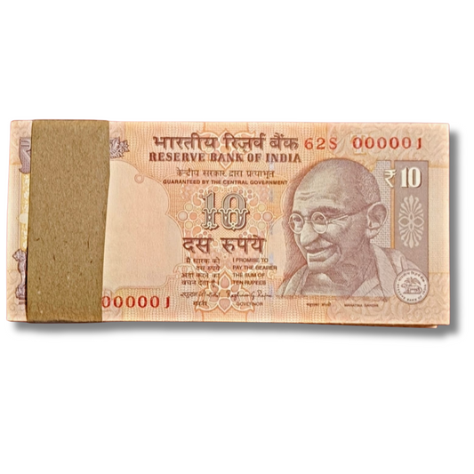 ₹10 Old Serial Packet | Lower Numbers 000001–000100 | Governor Raghuram Rajan | UNC Condition | 100 Notes Bundle