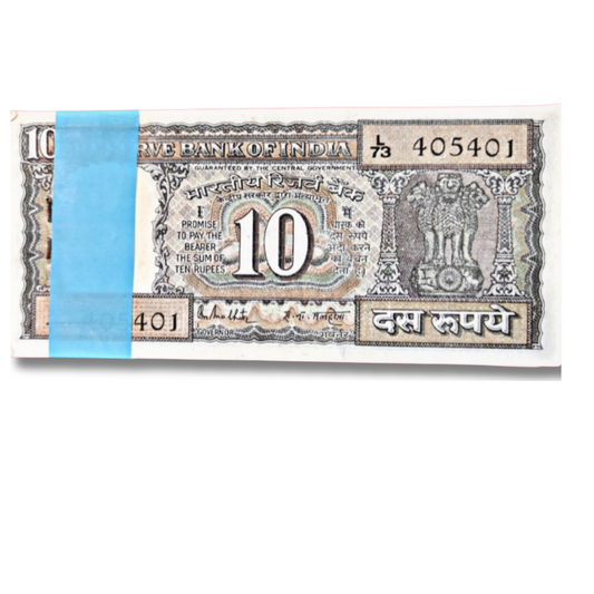 ₹10 Old Serial Packet | Prefix L73 | Serial 405401 | Doubling 405405 Note Included | R. N. Malhotra | UNC | 100 Notes