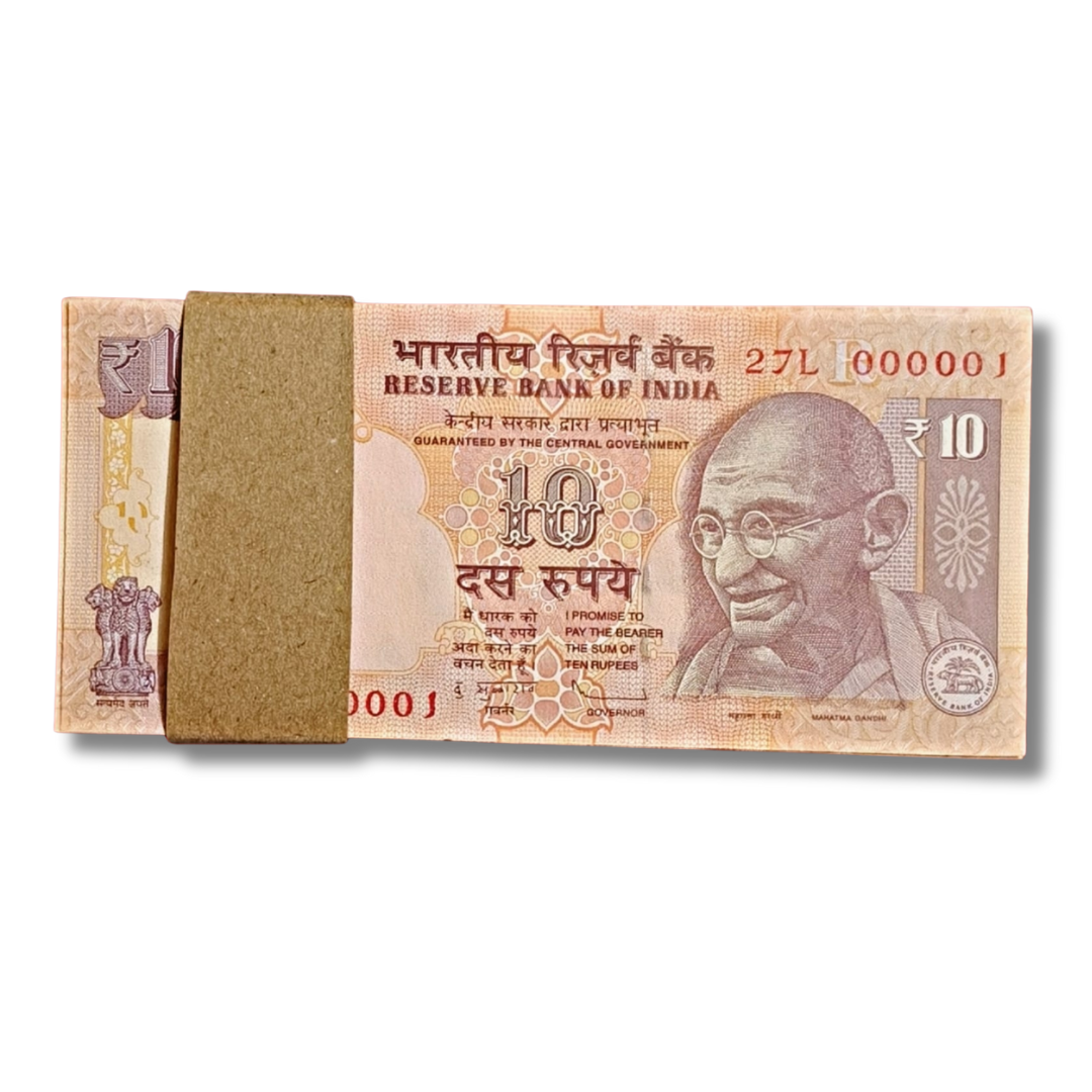 ₹10 fancy note, 000001 note, lower serial number, D. Subbarao note, UNC currency bundle, collectible Indian notes, rare ₹10 packet, fancy number set
