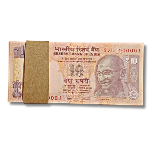 ₹10 fancy note, 000001 note, lower serial number, D. Subbarao note, UNC currency bundle, collectible Indian notes, rare ₹10 packet, fancy number set
