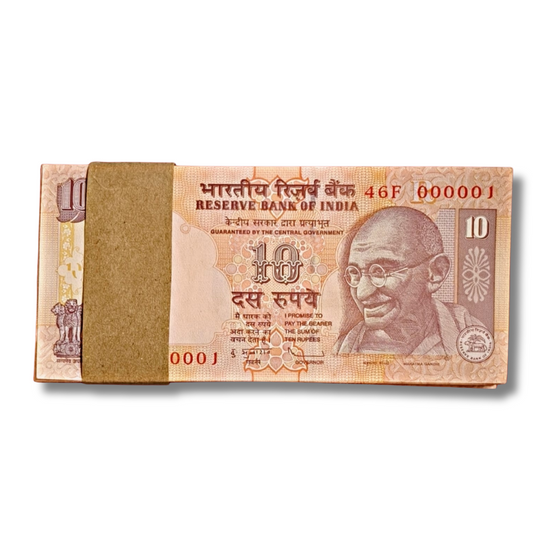₹10 lower serial number, fancy currency bundle, D. Subbarao note, rare 000001 note, UNC ₹10 packet, collectible Indian currency, fancy note set, numismatic notes India
