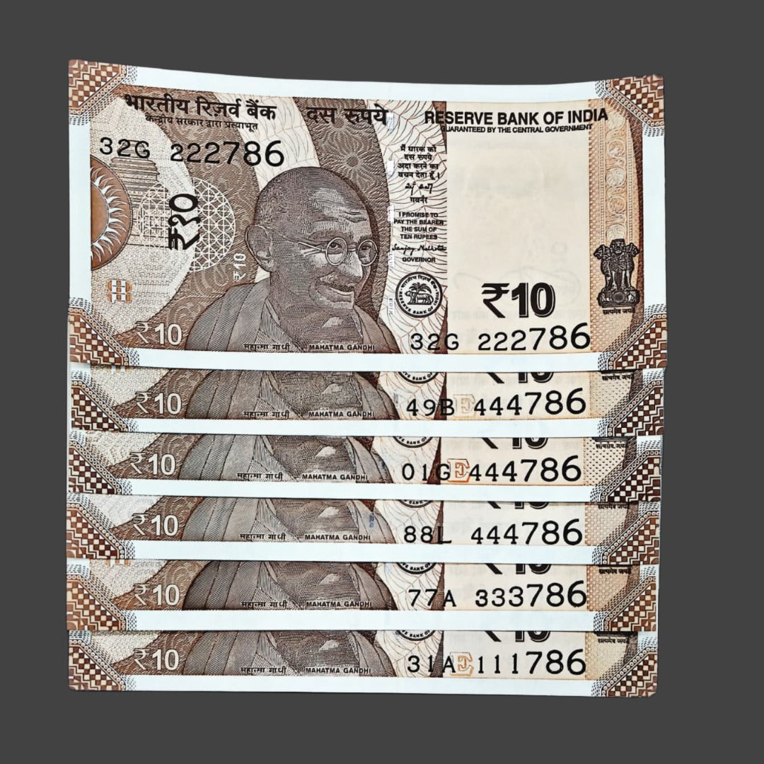 Rs 10 notes starting triple digit plus ending 786 holy bismillah number each note 400 governor sanjay malhotra rare collectible