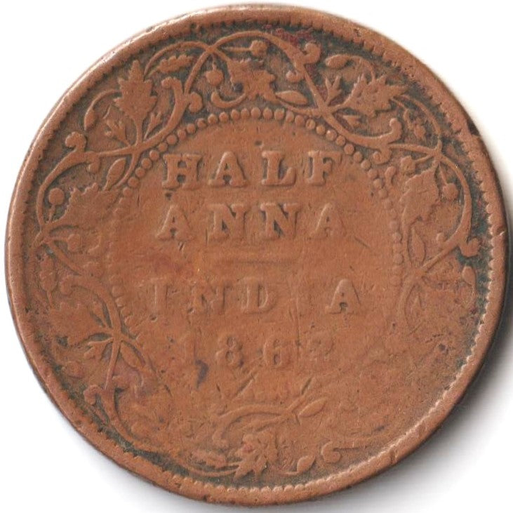 1862 Victoria Half Anna Big Size British India Coin Rare Item - Collection Bazzar