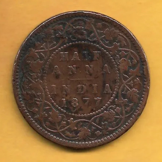 1877 Victoria Half Anna Big Size British India Coin Rare Item - Collection Bazzar