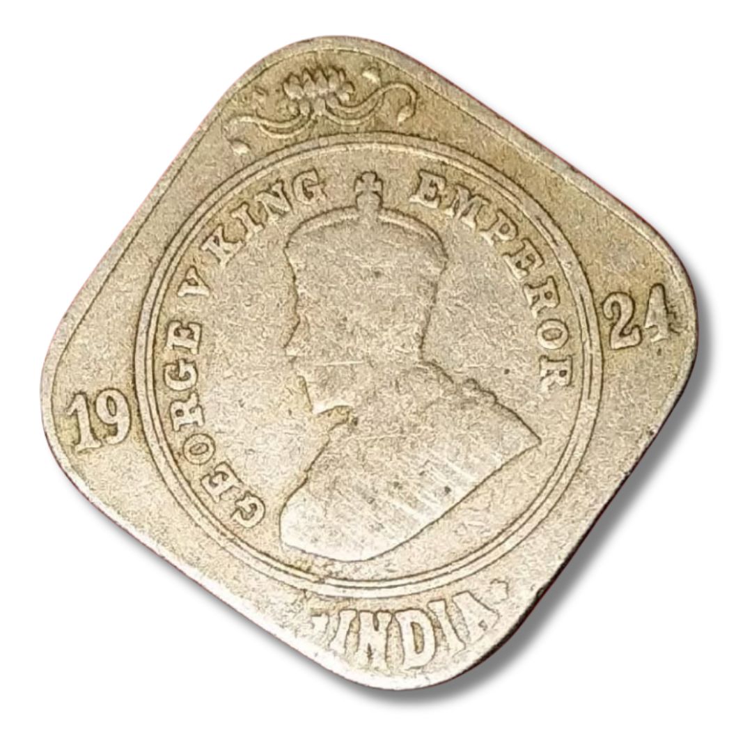 1924 2 Anna Coin – George V King Emperor | British India Nickel Coin (Excellent Condition) - Collection Bazzar
