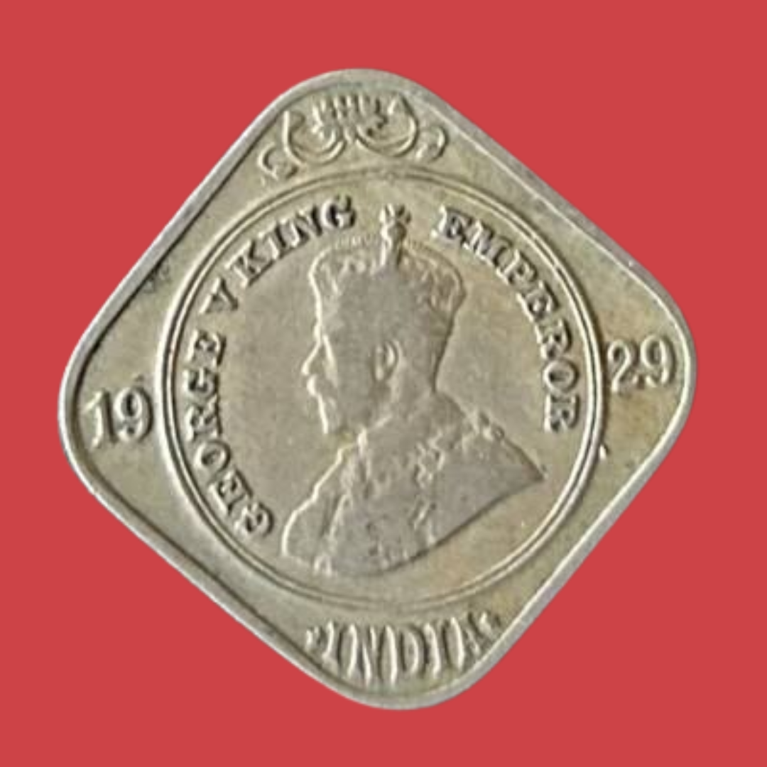 1929 2 Anna Coin George V King Emperor British India Nickel Coin - Collection Bazzar