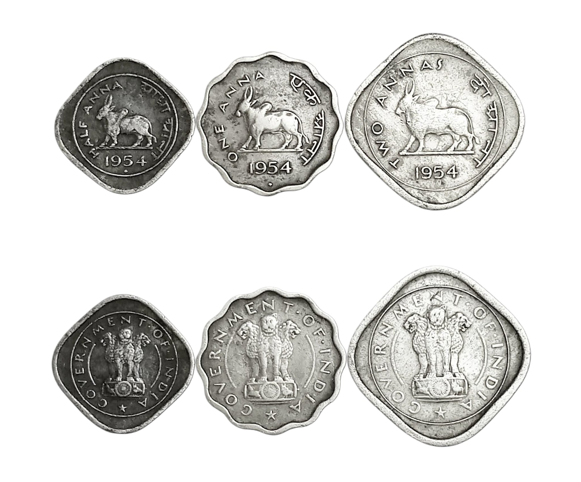 1954 coins half anna, One anna and Two anna Coins Set - Collection Bazzar