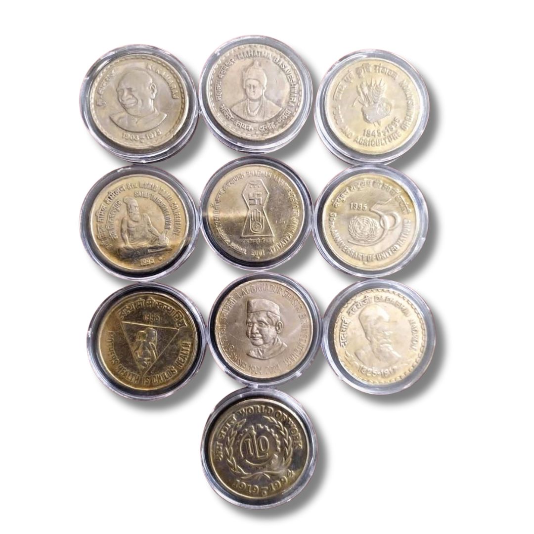 1984–2004 5 Rupees Copper Nickel Commemorative Coin Set of 10 Varieties with Capsules
