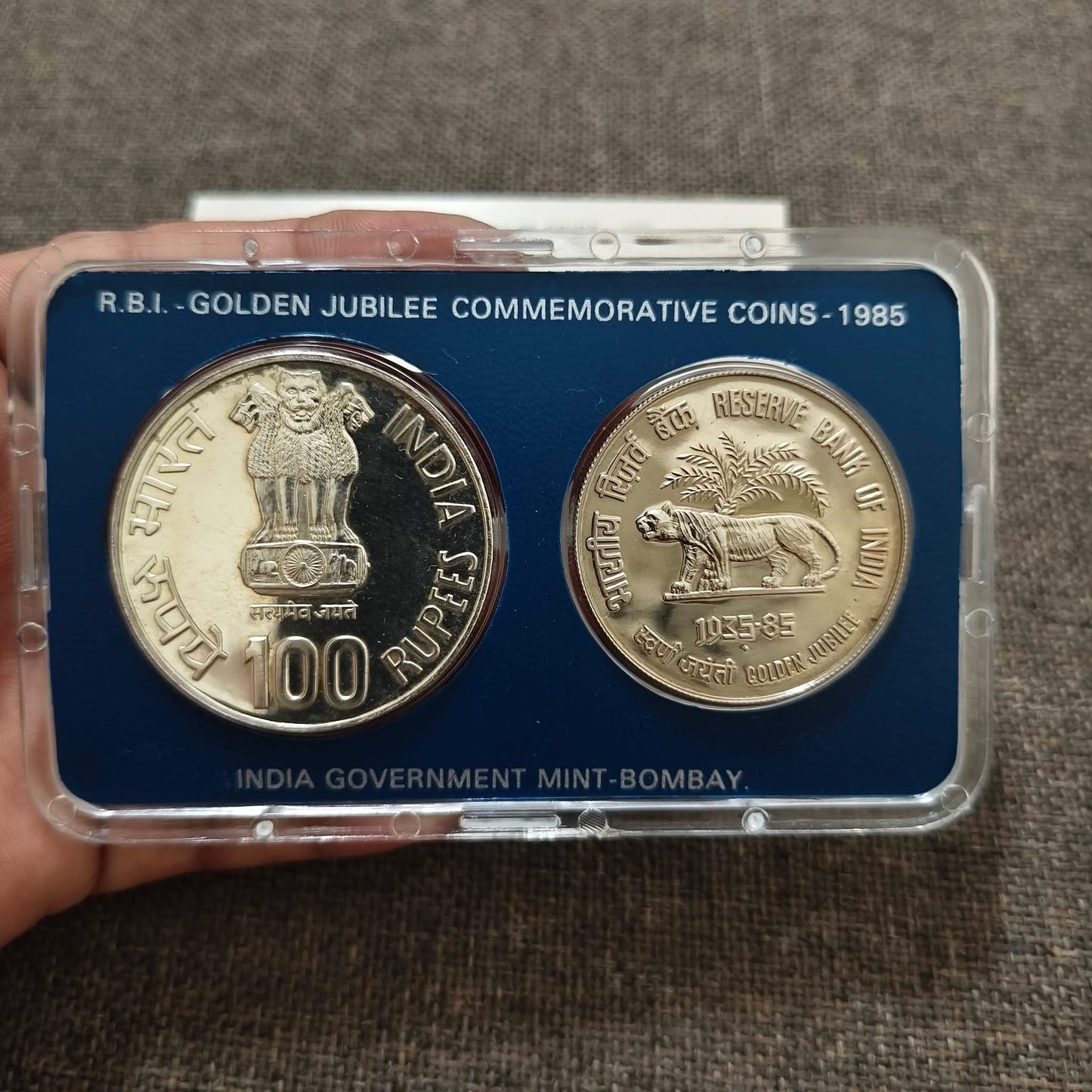 1985 RBI GOLDEN JUBILEE UNC SET 2 COIN WITH BOX & CERTIFICATE - Collection Bazzar