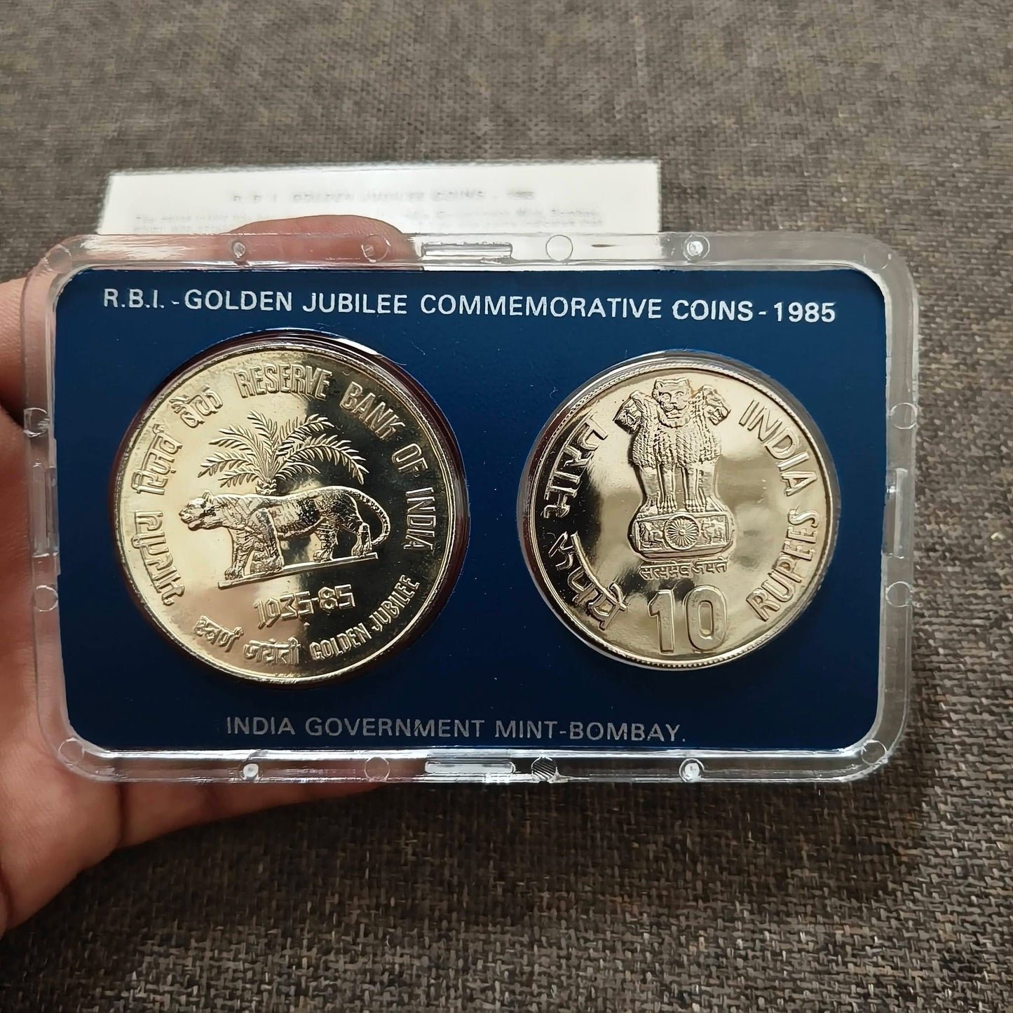 1985 RBI GOLDEN JUBILEE UNC SET 2 COIN WITH BOX & CERTIFICATE - Collection Bazzar