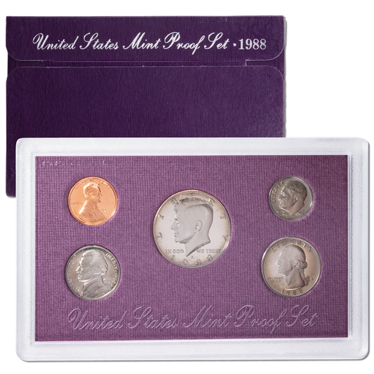 1988 United States Proof Coin Set | 5 Coins – 1 Cent, 5 Cent, 10 Cent, Quarter, Half Dollar - Collection Bazzar
