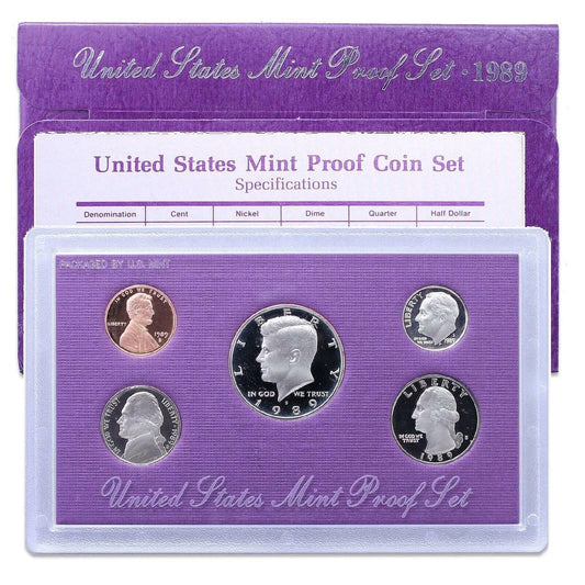 1989 United States Mint Proof Coin Set with 5 coins in original case