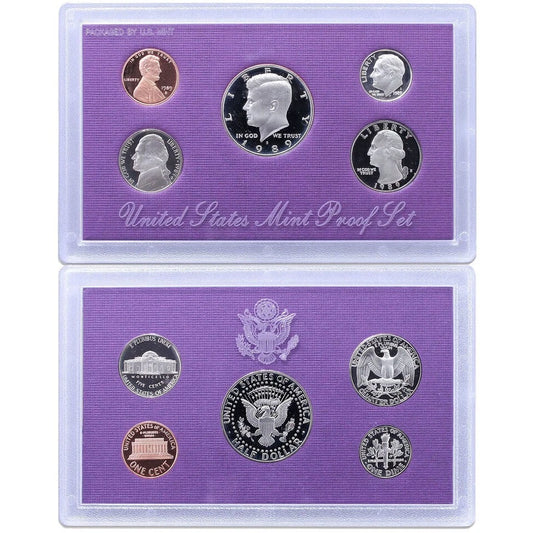 1989 United States Mint Proof Coin Set with 5 coins in original case Front back