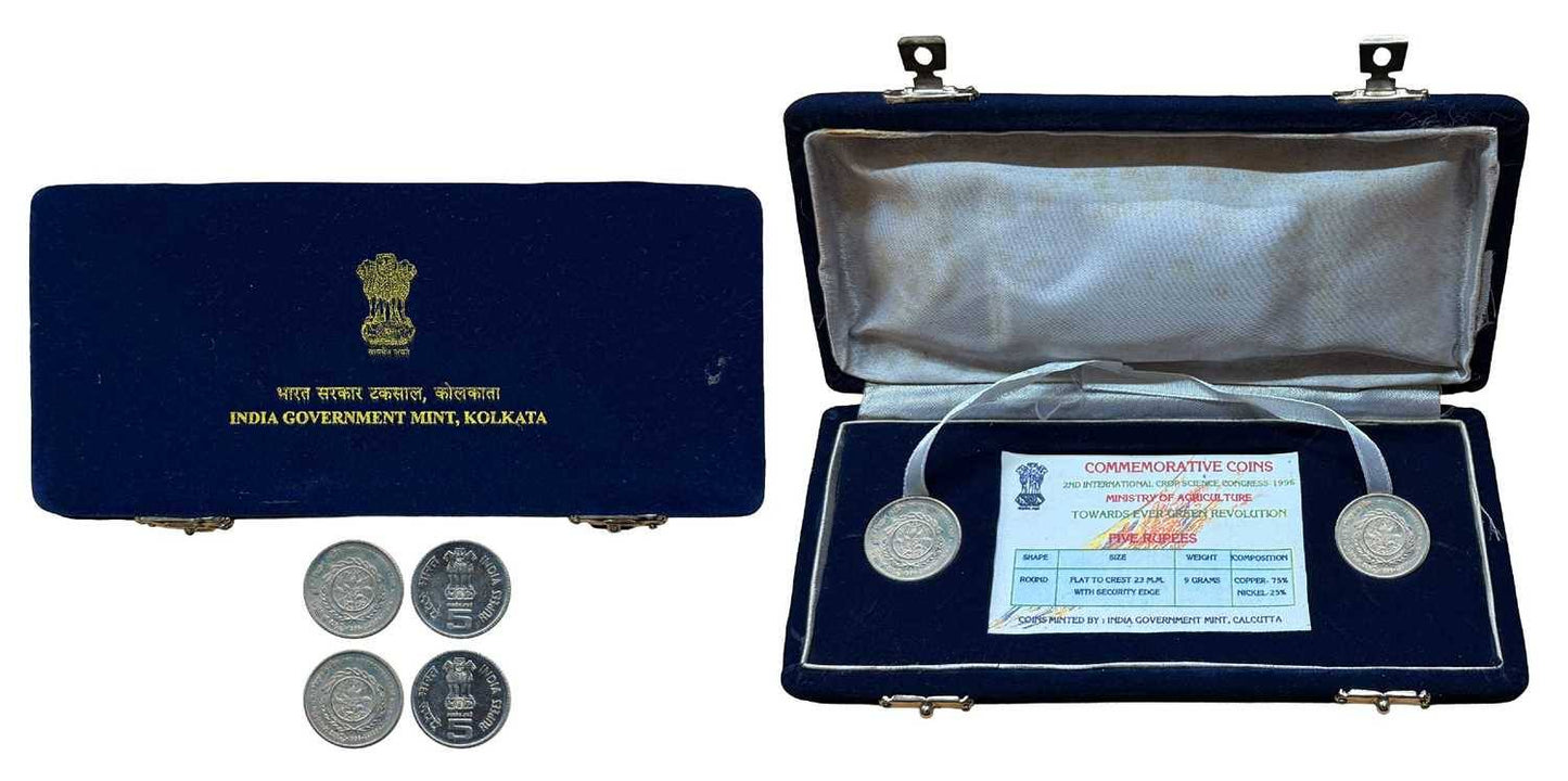 1996 Uncirculated Set, 2nd International Crop Science Congress, Calcutta Mint, 5 Rupees (2) Uncirculated Coins Set - Collection Bazzar