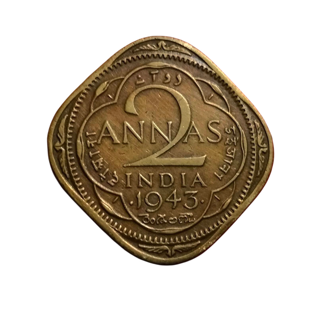 2 Anna Coin 1943 George VI King Emperor | Rare Collectible - Collection Bazzar