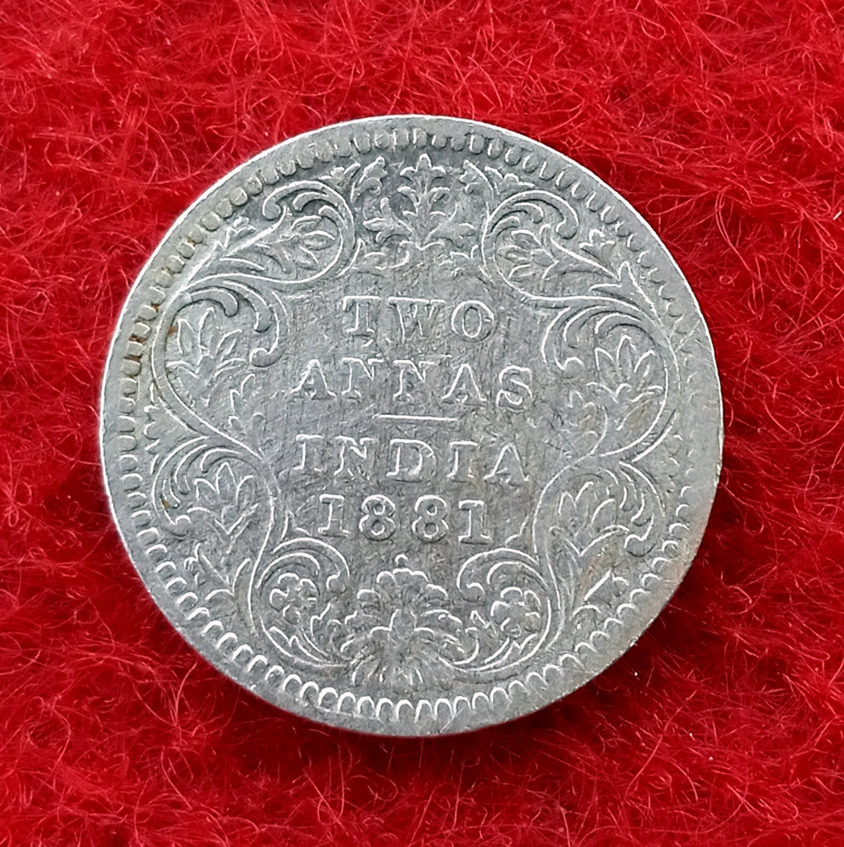 2 Anna Silver Coin 1881 Victoria Empress Rare Item - Collection Bazzar