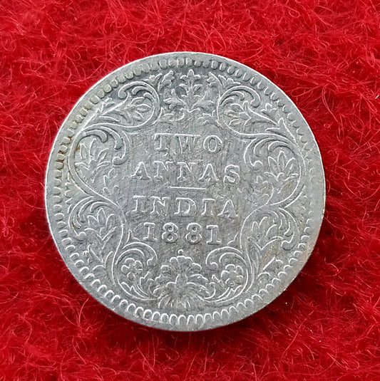 2 Anna Silver Coin 1881 Victoria Empress Rare Item - Collection Bazzar