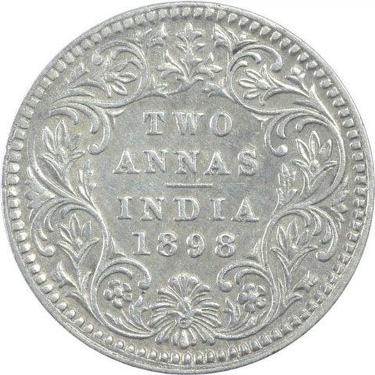 2 Anna Silver Coin 1898 Victoria Empress Rare Item - Collection Bazzar