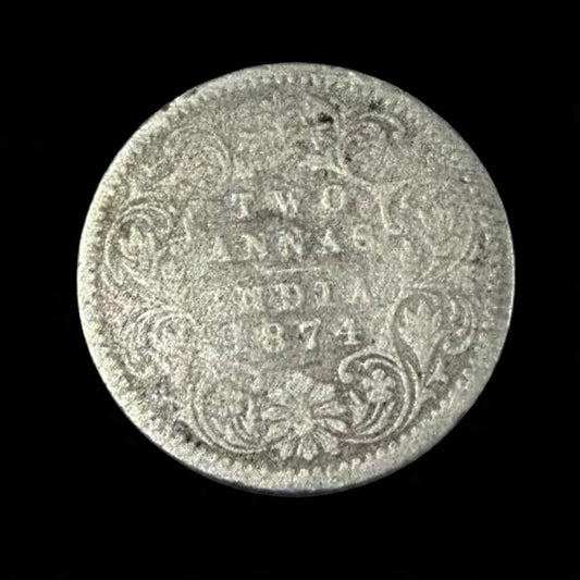 2 Annas Silver Coin 1874 British India - Victoria Queen - Collection Bazzar