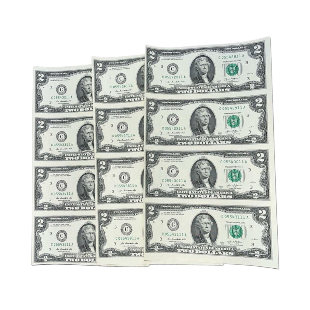 2 Dollar Uncut Sheet | Rare U.S. Federal Reserve Note