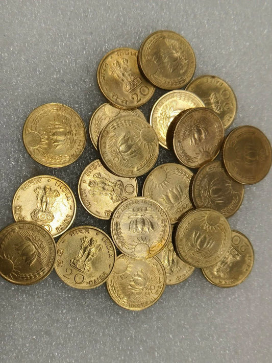 20 Paisa Sun & Lotus Year 1970 Top Condition qty 20 PCs extremely rare - Collection Bazzar