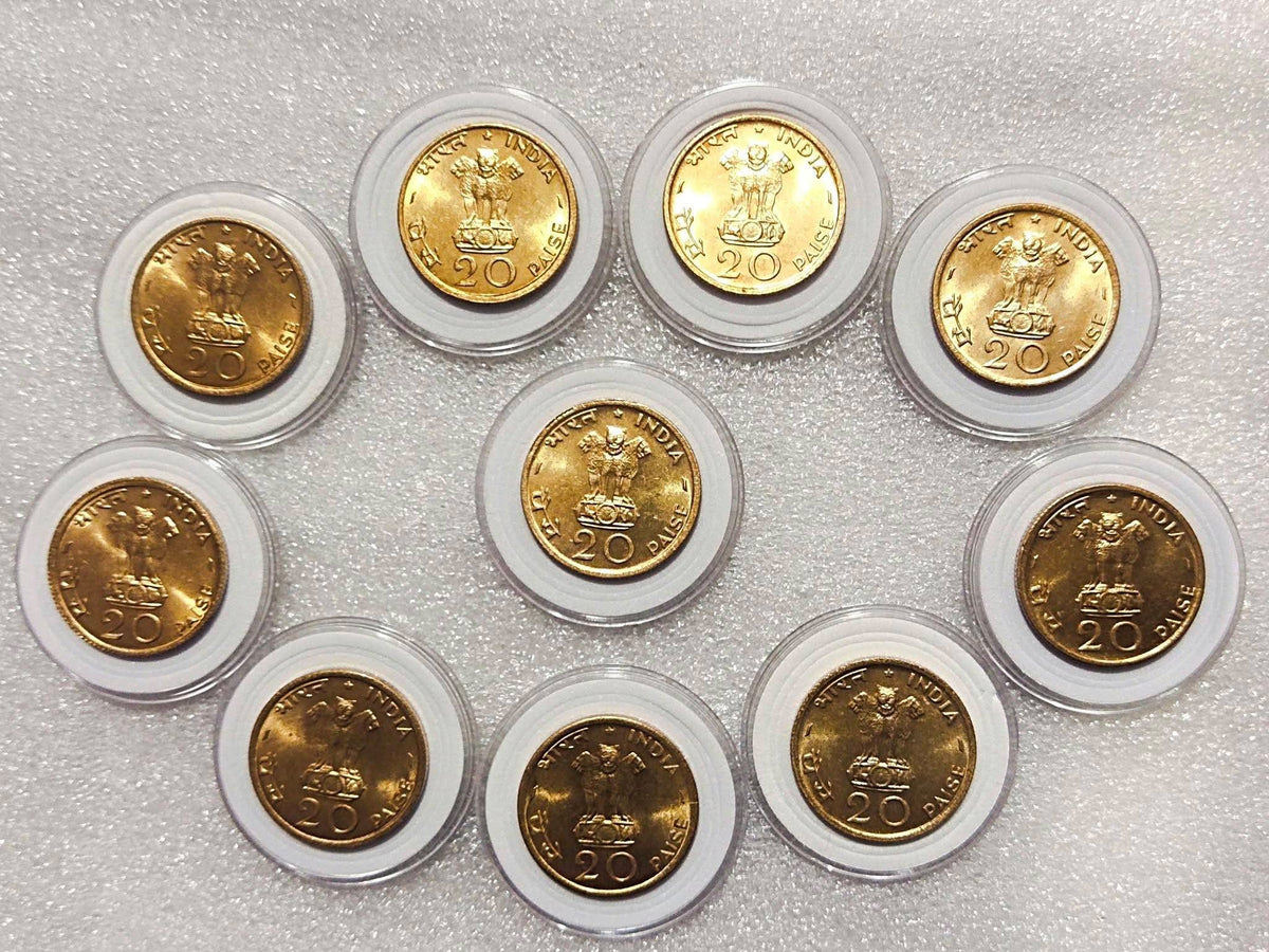 20 paisa Brass Magnisium Sun lotus Coine 1970 qty 10 PC's - Collection Bazzar