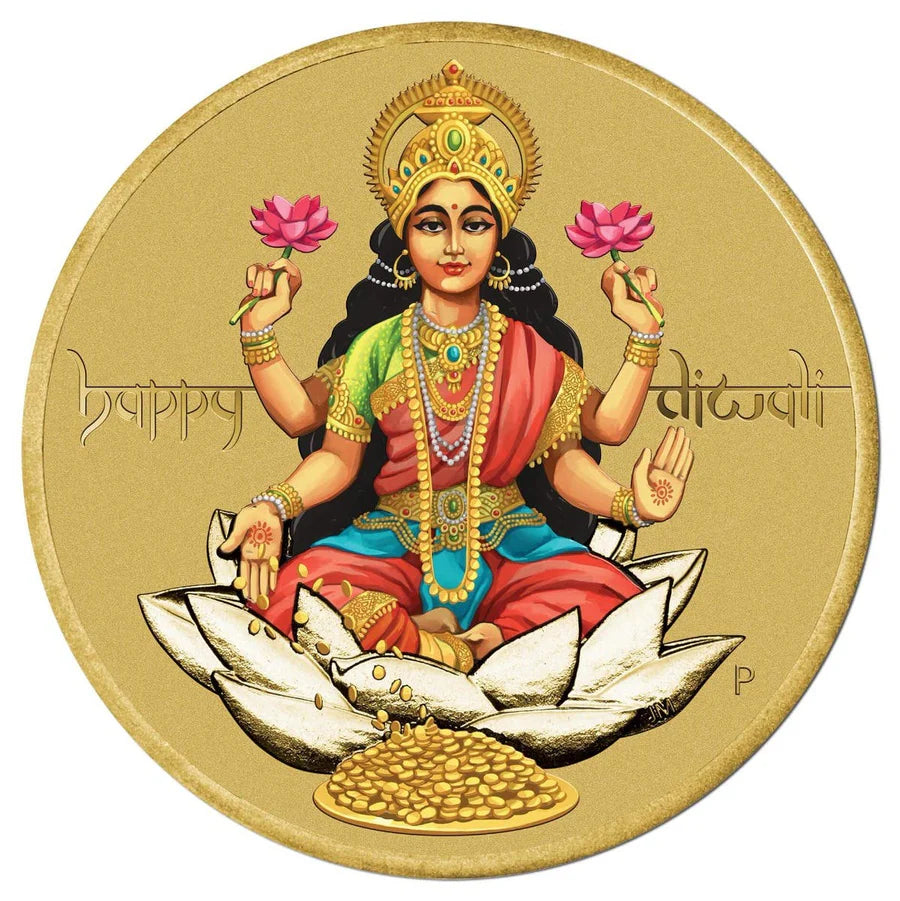 2017 Tuvalu - 1 Dollar - Happy Diwali - Mata Laxmi Colored Coin - Collection Bazzar