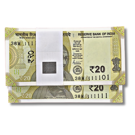 ₹20 Birthday/Fancy Note Packet – Prefix 38W | Serial 111101 + Super 111111