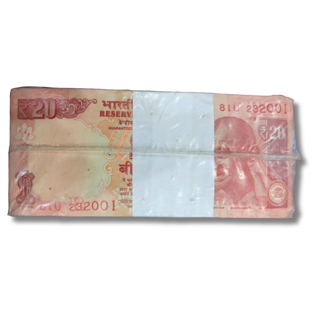 Rs 20 telescopic note, tripling fancy number, 232323 note, UNC currency, fancy number notes, rare serial notes, rim packet, collectible Indian notes
