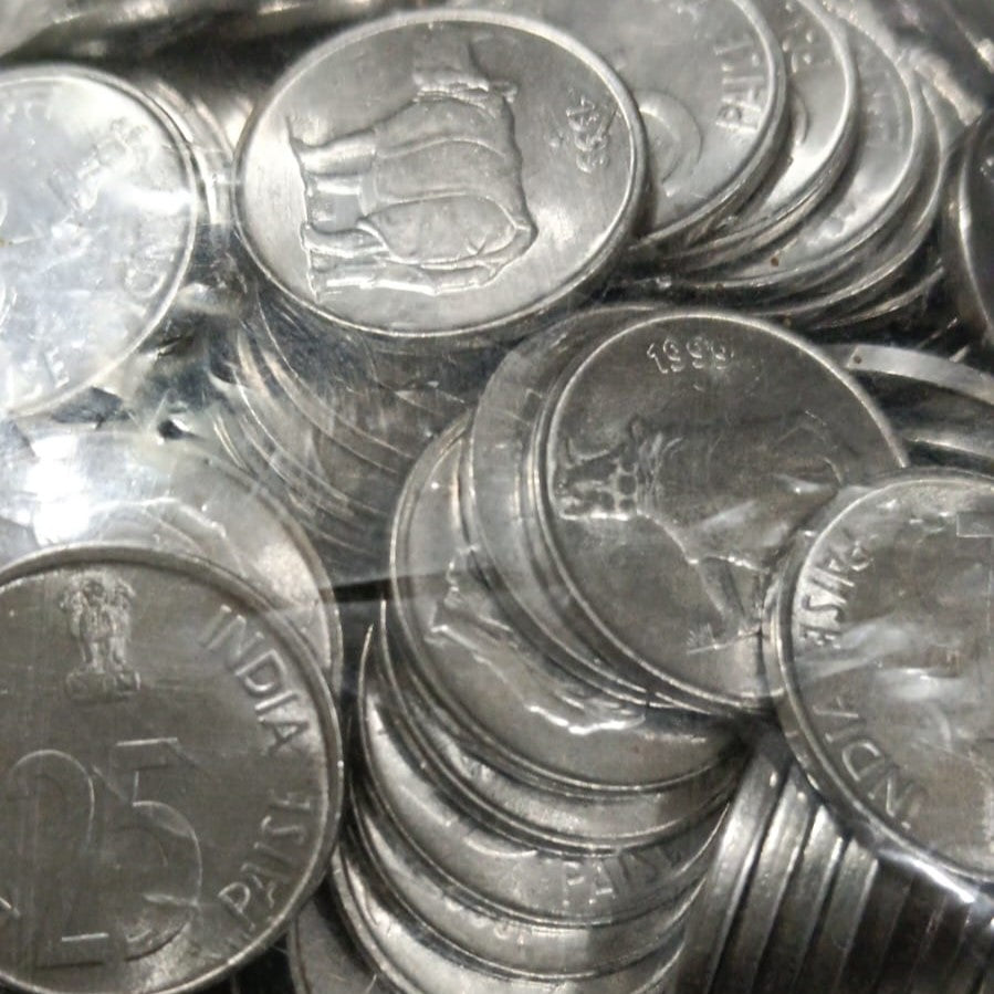 25 Paise Coin Rhino 100 PCS Packet Pouch Rare Item - Collection Bazzar