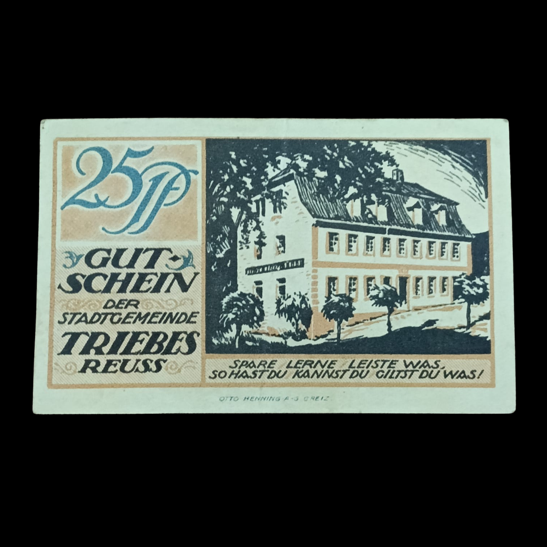 25 Pfennig Note Local Banknotes Notgeld Triebes, Germany, 1921 - Collection Bazzar