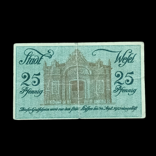 25 Pfennigs Local Banknotes República de Weimar Cidade de Wesel - Collection Bazzar