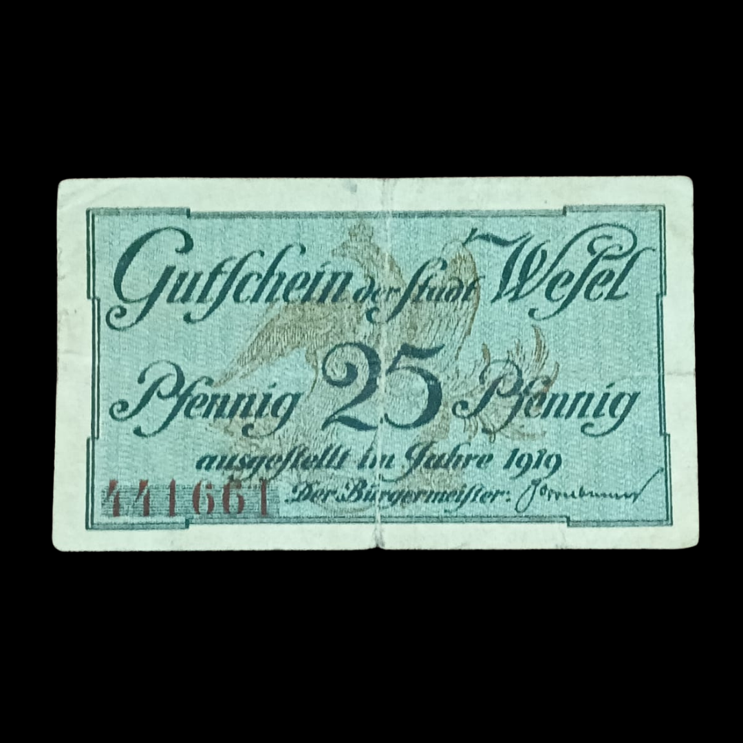 25 Pfennigs Local Banknotes República de Weimar Cidade de Wesel - Collection Bazzar