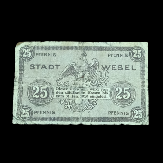 25 Pfennigs Local banknotes Weimar Republic (1918-1933) City of Wesel - Collection Bazzar