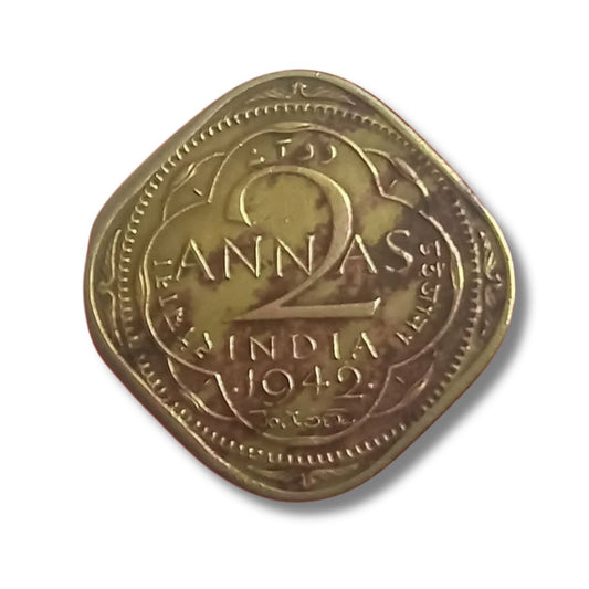 1942 2 Anna Coin – George VI King Emperor | British India Copper-Nickel (Excellent Condition)