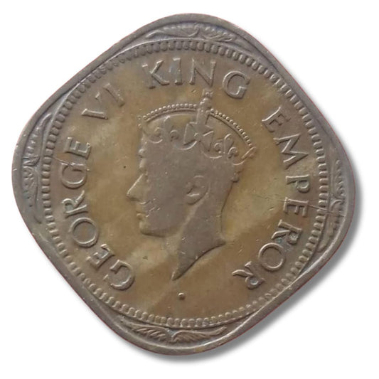 1944 2 Anna Coin – George VI King Emperor | British India Square Coin (Excellent Condition)