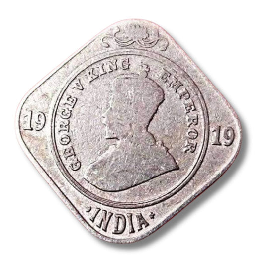 1919 2 Anna Coin – George V King Emperor | British India Nickel Coin (Excellent Condition)