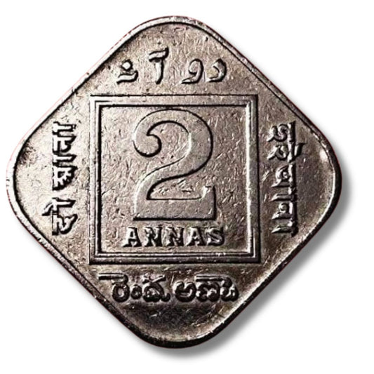 1920 2 Anna Coin – George V King Emperor | British India Round Nickel Coin (Excellent Condition)