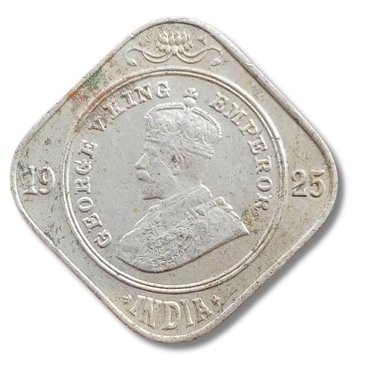 1925 2 Anna Coin – George V King Emperor | British India Nickel Coin (Excellent Condition)