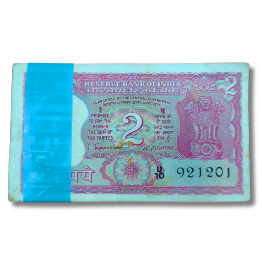 ₹2 Tiger Note Packet 1967 – Serial 921201 – S. Jagannathan Signature – UNC 100 Notes